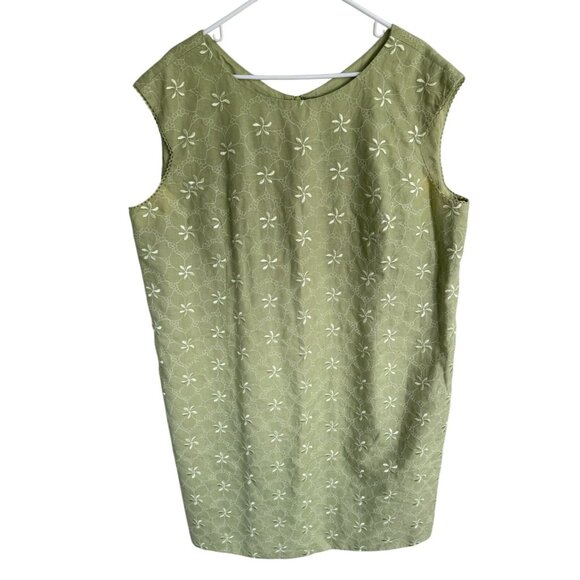 Talbots 100% Linen Embroidered Knee Length Sleeveless Dress Green Plus Size 20W - Picture 1 of 10